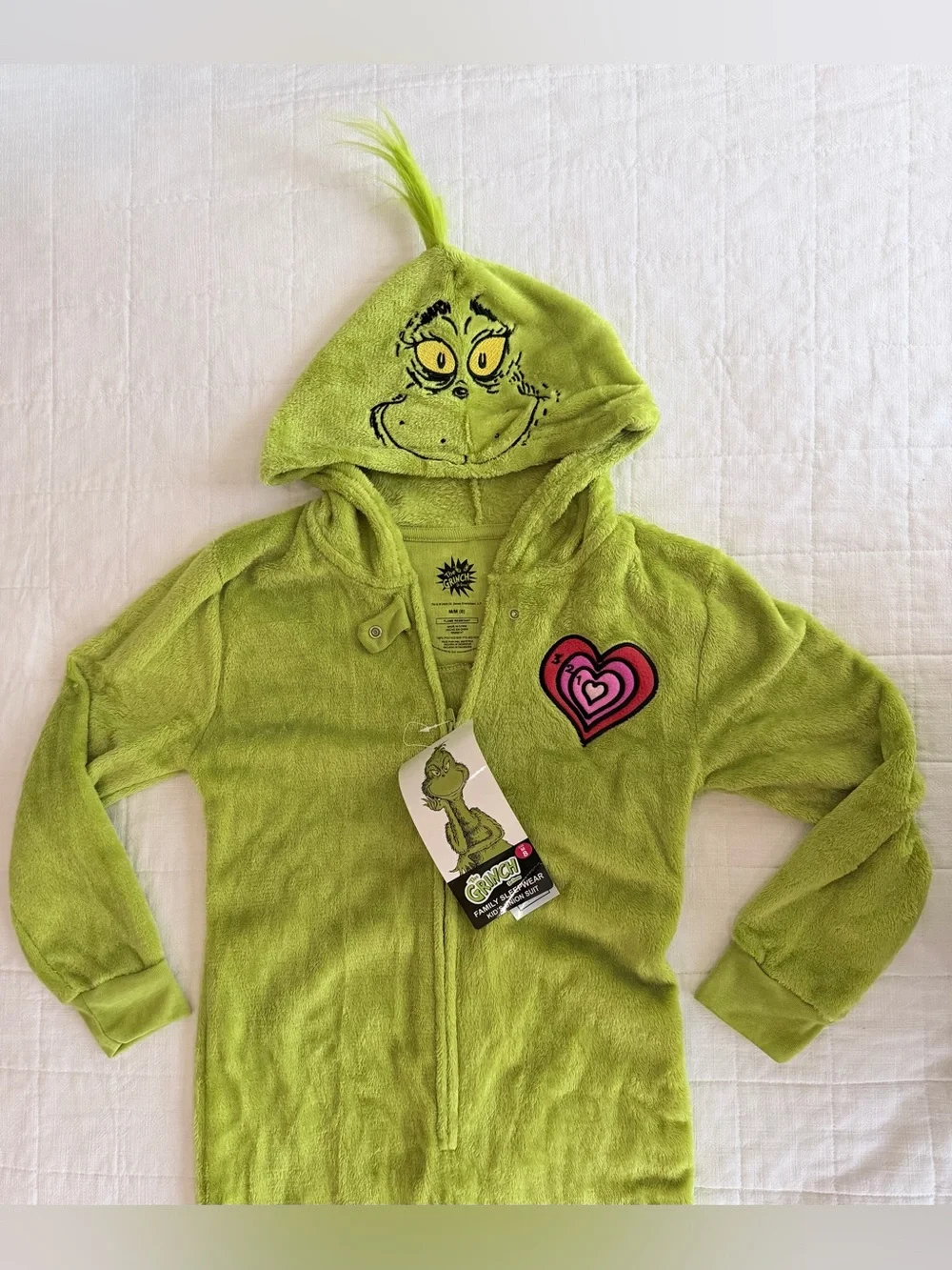 Grinch Kids Green Hooded One-Piece Pajama PJ Onesie Outfit Christmas Holiday M/8